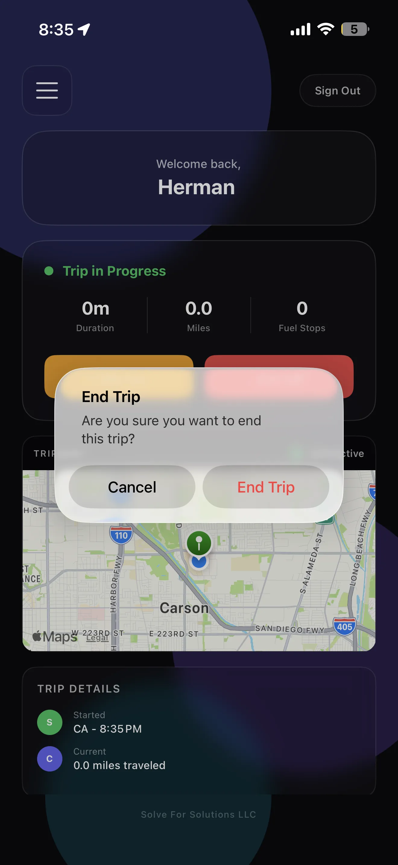 End Trip - Confirmation dialog
